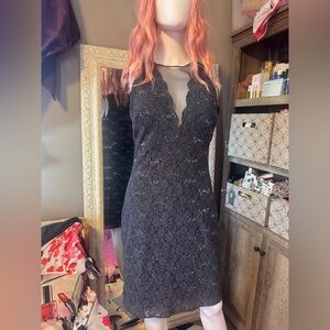 NW nightway charcoal sequin lined sleeveless mid length dress